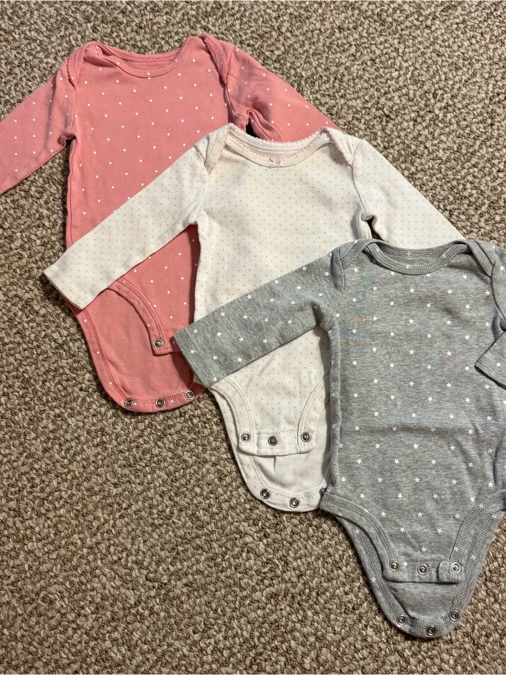 Just One You by Carter's Lot of 3 Long Sleeve Bodysuits Dot Star Pink 3 Months